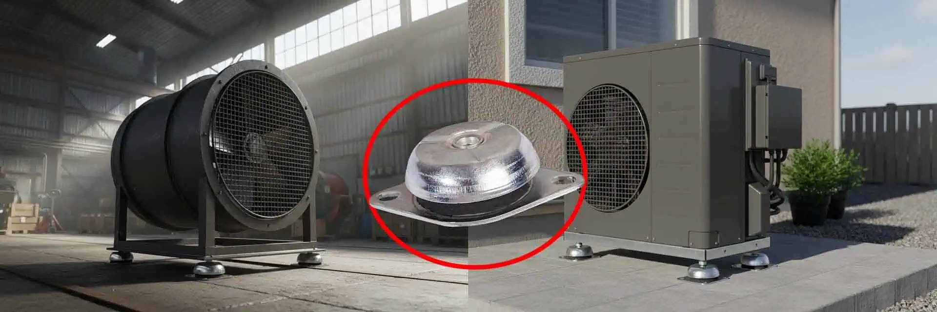 Schwingungsdämpfer an einem Ventilator und an einer Wärmepumpe